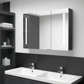 Armadietto bagno con specchio e led nero lucido 89x14x62 cm