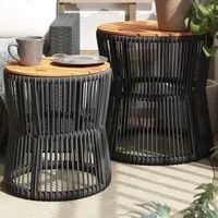 Tavolini da Giardino 2 pz con Piano in Legno Neri in Polyrattan 366291