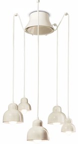 Lampadario Vintage Decò Berimbau Ceramica Crema 3 Luci E27