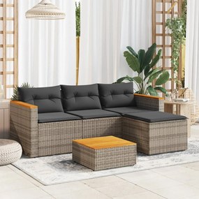 Set divani da giardino 3 pz con cuscini grigio in polyrattan