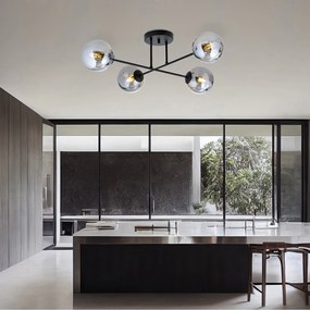 Plafoniera Moderna Morrigan 4 Luci In Acciao Nero E Sfere In Vetro Fumè