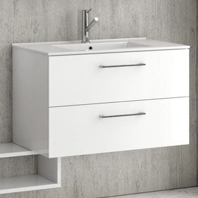 Kamalu - composizione bagno sospesa 80cm: mobile, specchio contenitore colonna e pensile el-80a