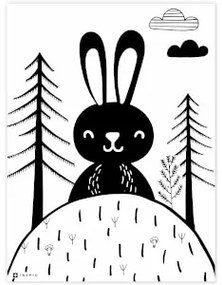 Quadro da parete - coniglio nel bosco in bianco e nero | Inspio
