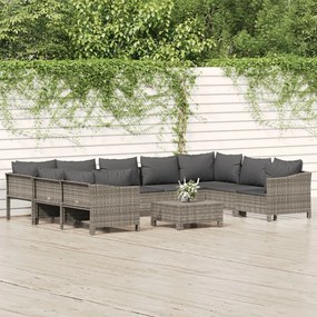 Set divani da giardino 10 pz con cuscini in polyrattan grigio