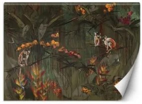Carta Da Parati, Scimmie nella giungla tropicale Marrone Arancione 254x184 Autoadesiva Fliselina TNT