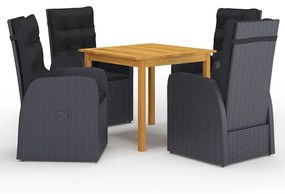 Set mobili da pranzo per giardino 5 pz nero