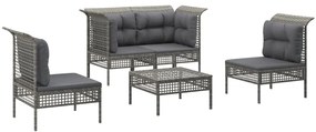 Set divani da giardino 5 pz con cuscini in polyrattan grigio