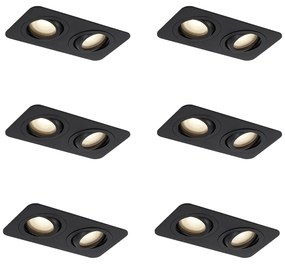 Set di 6 faretti da incasso arrotondati neri GU10 50mm orientabili e inclinabili IP44 2-luci - Alberto