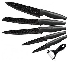 Set 5 coltelli da cucina + pelapatate marmo/nero