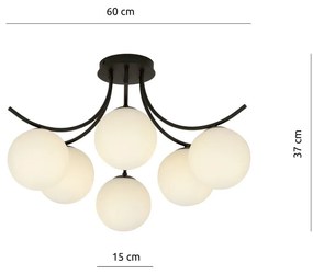 Lampadario da Soffitto in Acciaio e Vetro BOSTON 6 Nero 6xE14 Colore delle Sfere Bianco