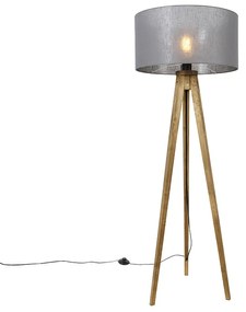Lampada da terra a treppiede rustica in legno vintage con paralume grigio scuro 50 cm - Tripod Classic