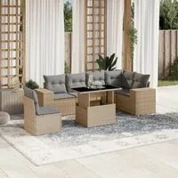 Set Divani da Giardino 7 pz con Cuscini Beige in Polyrattan 3269199