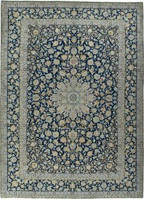 Kashan Tappeto 310 x 430 Blu (Iran) Annodato A Mano