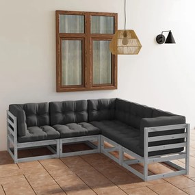 Set divani da giardino 5 pz con cuscini legno massello di pino