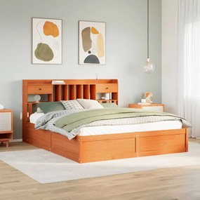 Giroletto Senza Materasso Marrone Cera 200x200 Cm Legno Di Pino /