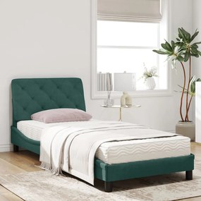 Letto con materasso verde scuro 90x200 cm in velluto