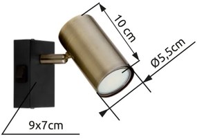 Globo 57911-1M - Faretto da parete ROBBY 1xGU10/25W/230V nero/ottone