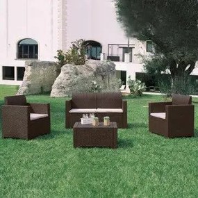 Salotto Nebraska con cuscini - struttura in wicker bianco, marrone, nero o tortora, Marrone