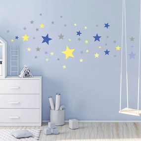 Set di 50 adesivi murali Stelle blu e gialle - Ambiance