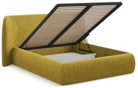 Letto matrimoniale imbottito color senape con contenitore con griglia 180x200 cm Hauke - Makamii