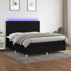 Letto A Molle Con Materasso E Led Nero 160x200 Cm İn Tessuto /