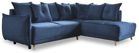 Divano letto angolare in velluto a coste blu scuro (angolo destro) Lazy Lukka - Miuform