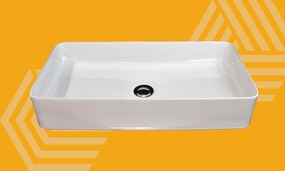 Lavabo 60,5x35,5 da appoggio rettangolare in ceramica per top mobile bagno Bianco lucido