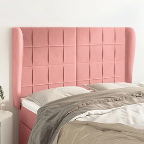 Testiera Ad Orecchio Rosa 147x23x118/128 Cm İn Velluto /