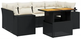 Set divani da giardino con cuscini 7pz nero polyrattan