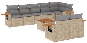 Set Divano da Giardino 9 pz con Cuscini Beige in Polyrattan