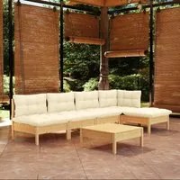 Set Divani da Giardino 6 pz con Cuscini Crema in Massello di Pino 3096340