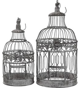 DORIAN - set di 2 gabbie rotonde bianco ossidato