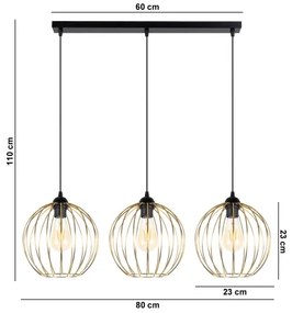 Lampadario a sospensione con filo MATT 3xE27/60W/230V nero/oro