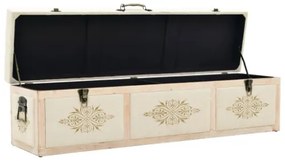 Cassapanca 110 cm Crema in Legno Massello di Abete e Tessuto