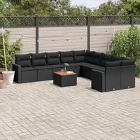 Set Divani da Giardino 11 pz con Cuscini in Polyrattan Nero 3256643