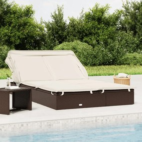 Lettino Doppio Tetto Pieghevole Marrone 213x63x97 Cm Polyrattan /