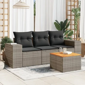Set divani da giardino 4 pz con cuscini in polyrattan grigio