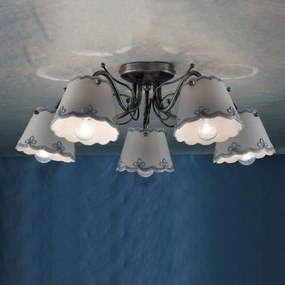 Plafoniera Classica Ravenna Metallo E Ceramica Nero Sfumato Argento 5 Luci E14