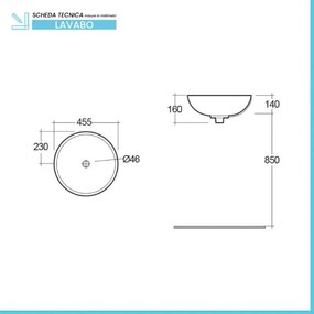 Lavabo da appoggio tondo 45,5x16 cm a ciotola Rak modello Diana