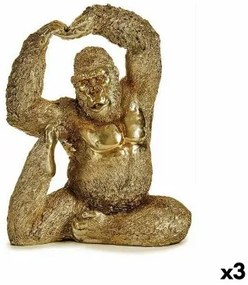 Statua Decorativa Yoga Gorilla Dorato 14 x 30 x 25,5 cm (3 Unità)