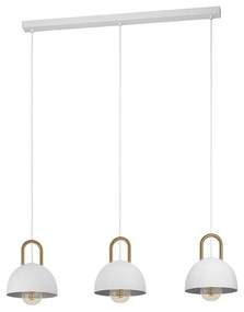 Lampadario Industrial Calmanera 3 Luci Acciaio Bianco E Ottone