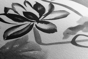 Stampa su tela – Fiore di loto acquerellato in bianco e nero