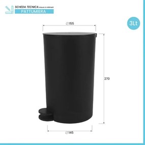 Pattumiera bagno 3 Lt nero con apertura a pedale Orbix