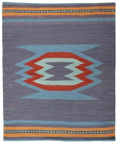 Kilim Tappeto 80x100 Blu (Iran) Tessuto A Mano