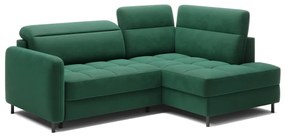 Divano angolare verde allungabile/con contenitore (con penisola a destra/a L) e rivestimento in velluto Barea – ELTAP