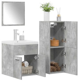 Set Mobili Da Bagno 4 Pz Grigio Cemento İn Legno Multistrato /
