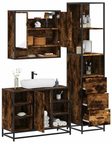 Set Mobili Da Bagno 3 Pz Rovere Fumo İn Legno Multistrato /