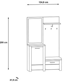 Parete attrezzata per ingresso con specchio HIRO bianco/grigio