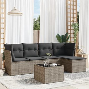 Set divano da giardino 6 pz con cuscini grigio in polyrattan