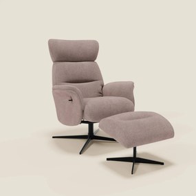Lunor Poltrona relax reclinabile con pouf poggia-piedi in tessuto bouclé impermeabile T07 rosa